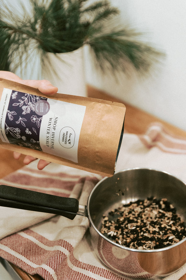 Mélange à sirop hivernal - sureau et guimauve - Les Mauvaises Herbes