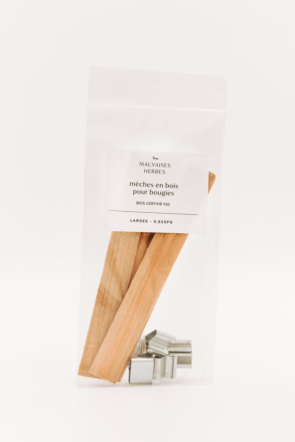 Mèches en bois et socles pour bougies - Les Mauvaises Herbes